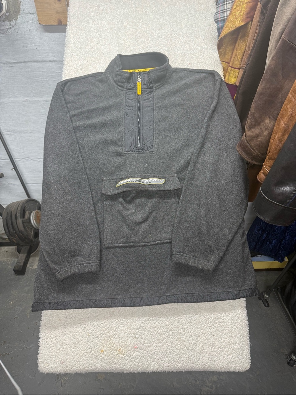 Vintage Tommy Hilfiger Athletics Men's Gray Quarter-Zip Fleece Pullover size XXL